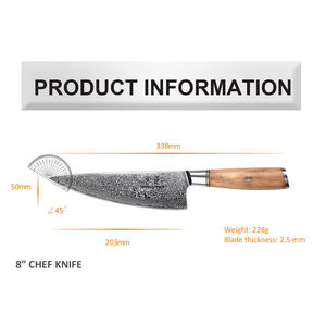 Cuchillo de Cocina Japonés de Alta Calidad, Estilo Nuevo, Acero Damasco VG-10 de <span class=keywords><strong>8</strong></span> Pulgadas, con Mango de Madera para el Hogar y la Cocina - Product Image 3