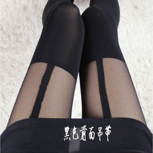 Sexy Faux <b>Suspender</b> Pantyhose Black Semi Sheer Thin Cotton Women's <b>Tights</b> High Thigh Solid Color - Product Image 3