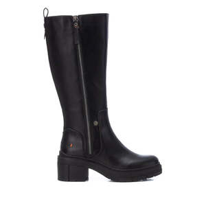 Women's Knee High Boots Black Leather Zip Closure Chunky Heel - Product Image 1
