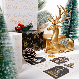 Rollo de papel de regalo navideño de oro de 24 quilates-Papel DE ARTE Premium de 80g/m2, 43x300cm | Embalaje de regalo estampado con papel de aluminio a granel - Product Image 4