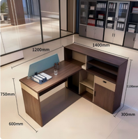 Comptoir de réception en bois de noyer avec panneau frontal haut et armoire latérale, comptoir de caisse de bureau moderne avec rangement