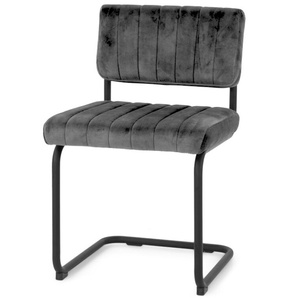 <span class=keywords><strong>Chaise</strong></span> de salle à manger en porte-à-faux en tissu de <span class=keywords><strong>velours</strong></span> gris foncé de luxe sans bras - Product Image 1