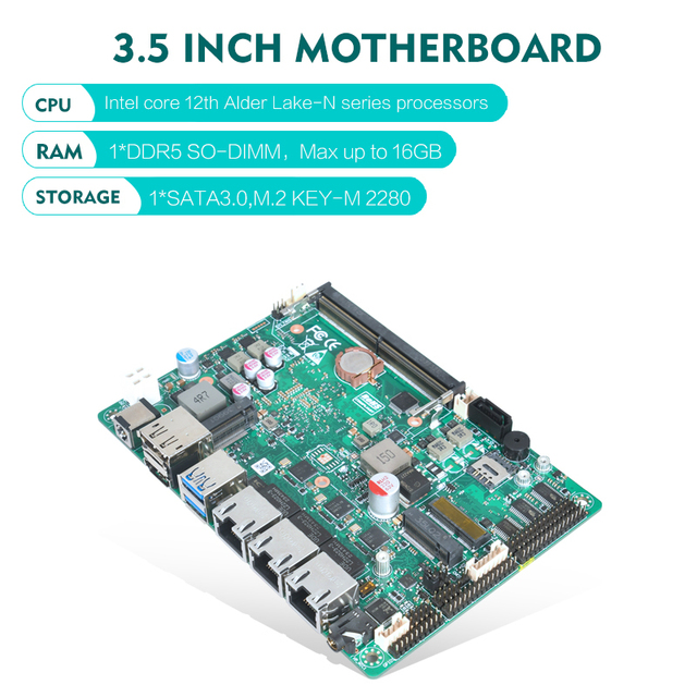 3.5 Inch Motherboard 3 Lan 6 Com Intel 12th Gen N150 N305 1*DDR5 EDP CAN X86 Embedded PC Industrial Control Fanless Motherboard