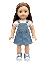 Pakaian Boneka Premium 18 Inch - Gaun Denim Overall Atasan Bergaris 100% Katun Desain Warna Kustom Kartun Lucu Hadiah untuk Boneka 18 Inch
