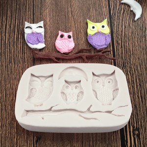 Owl Fondant <b>Silicone</b> Mold 2 Pieces <b>Baking</b> Cake Decorating DIY Craft Mold For Clay Plaster Candle Making - Product Image 4