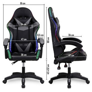 Chaise de jeu LED <span class=keywords><strong>GAMER</strong></span> Sérigraphie 366 Effets d'éclairage LED <span class=keywords><strong>Fauteuil</strong></span> télécommandé Chaise de bureau Noir Gris - Product Image 6