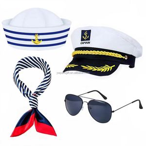 Conjunto de Uniforme Azul Marino para Hombre y Mujer con Gorra de Capitán y Bufanda Blancas - Product Image 1