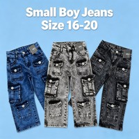 Jean cargo en denim pour garçons YQ031 à 5,85 $, jean à jambes droites multi-poches pour enfants, taille élastique, pantalon en denim décontracté pour enfants