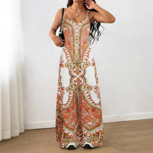 <span class=keywords><strong>Tuta</strong></span> da donna stampata stile bohémien, casual estiva, versatile, <span class=keywords><strong>con</strong></span> scollo a V e spalline, pantaloni a gamba larga - Product Image 1