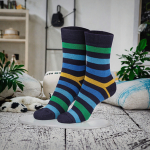 <b>Men</b> Colorful Striped Crew <b>Socks</b> Cotton Blend Breathable Anti-Slip Quick Dry Casual Dress <b>Socks</b> Wholesale Rate OEM Cheap Price - Product Image 3