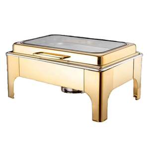 סיר חימום מזון מלבני מנירוסטה בצבע זהב, 9 ליטר, עם כיריים אלכוהול, מתאים לחתונות, מסיבות ובופה. - Product Image 4