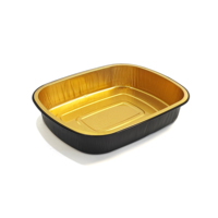Récipient rectangulaire jetable de repas de déjeuner d'or noir de 52OZ Steamable et ovenable fait de papier d'aluminium avec du plastique d'ANIMAL FAMILIER de pp