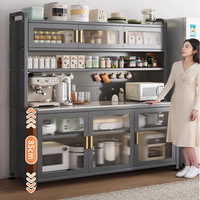 Meuble de rangement de cuisine en pierre frittée, buffet multi-niveaux sur pied avec portes, organisateur pour micro-ondes, casseroles et bols