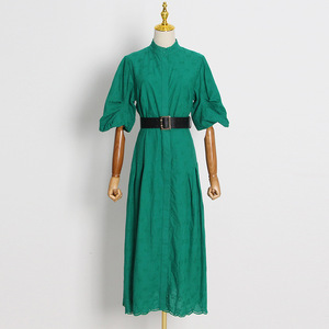 Ropa Por Mayor Retro Court Style Vestido sólido 2022 Otoño Nuevo Stand-up Collar Hollow Manga larga Puff Manga A-line Vestido - Product Image 4