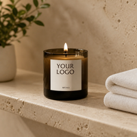 Bougies d'aromathérapie personnalisées de luxe en verre noir 10 oz avec couvercles et emballages, fabriquées en usine, parfumées aux huiles essentielles naturelles