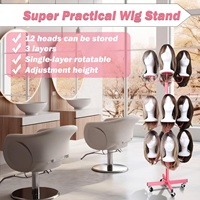 En stock : Présentoir rotatif en métal pour perruques synthétiques bouclées à tresses, modèles de tête humaine et extensions capillaires avec dentelle frontale