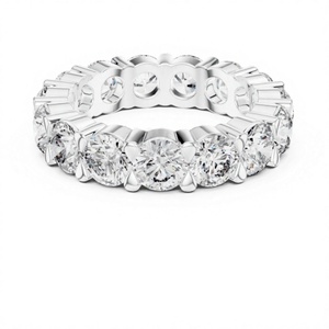Bague d'éternité en or massif avec diamants de laboratoire ronds à griffes en U, CVD, pour femme, bague de mariage - Product Image 1