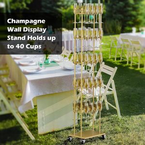 Support à champagne sur pied avec roulettes, porte-verres en métal à 5 niveaux pour mariage, fête, événement - Product Image 2