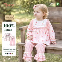 Vêtements pour filles, ensemble 2 pièces à imprimé fraises, haut à manches longues brodé à volants avec nœud, pantalon à volants
