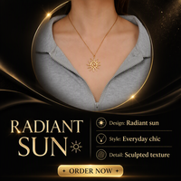 Kalung Liontin Matahari Lapis Emas 18K dari Baja Anti Karat, Rantai Geometris, Perhiasan Fashion untuk Wanita, Hadiah Pesta