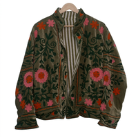 Veste artistique d'extérieur pour femme, faite à la main, en velours brodé Suzani, tissée, style bohème, en coton matelassé, écologique, séchage rapide, haute qualité
