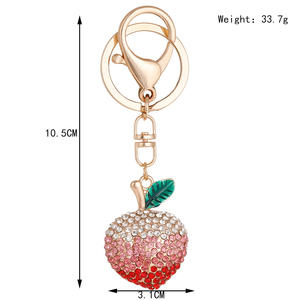 Delicioso llavero de melocotón Artificial, diamantes de imitación, fruta de cristal, llavero de coche, bolsa, accesorios colgantes hechos de Metal - Product Image 6