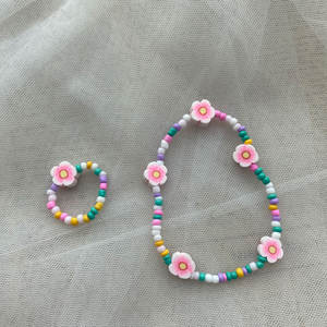 2025 nuevo bohemio hecho a mano linda flor Rosa cuentas de arcilla polimérica pulsera dulce anillo de dedo conjuntos joyería Diy gargantilla con cuentas de cristal rosa - Product Image 3