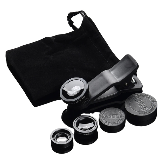 3 in 1 Clip-On Zoom Lens Kit for Mobile Phones 180° Fish Eye +0.67X Wide Angle Macro Lens for Smart Phones