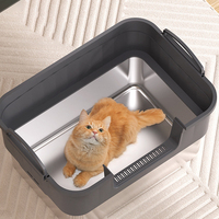 Bac à litière pour chat en acier inoxydable, design ouvert, anti-odeurs, anti-éclaboussures, facile à nettoyer, surdimensionné