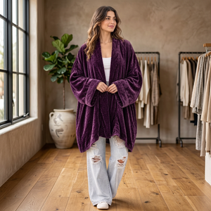 Kimono en velours violet pour femme, coupe ample, longueur au sol, décontracté, extensible, réversible, style ethnique, idéal pour l'été - Product Image 1