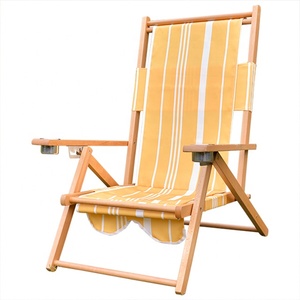 เก้าอี้ชายหาดไม้สไตล์วินเทจพร้อมที่วางแขน, เก้าอี้ผ้าใบพับได้พร้อมหมอน, เก้าอี้พักผ่อนกลางแจ้งลายทางสไตล์เรโทร - Product Image 2
