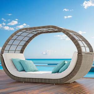 High Quality Durable <strong>Outdoor</strong> Rattan <strong>Daybed</strong> Sun Beds <strong>with</strong> <strong>Canopy</strong> Foldable for Hotels Villas Beach Sunbathing - Product Image 2