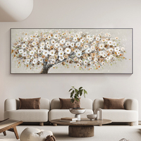 Impression sur toile d'art mural abstrait, peinture d'arbre avec des fleurs blanches épanouies, nature morte sans cadre, encre originale imperméable
