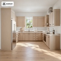 Meuble de cuisine sur mesure en bois massif, aménagement en U style Shaker, fournitures pour projets résidentiels, boîtes en panneaux de particules et rangements extractibles