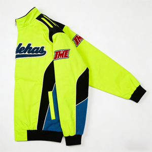 <span class=keywords><strong>Chaqueta</strong></span> <span class=keywords><strong>de</strong></span> Carreras Vintage Personalizada para <span class=keywords><strong>Hombre</strong></span>, Color Amarillo Neón con Bloques <span class=keywords><strong>de</strong></span> Color, Bordado Chenille, Ropa Deportiva <span class=keywords><strong>de</strong></span> Motociclismo - Product Image 3