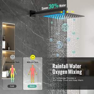 Duş seti siyah duvara monte banyo muslukları lüks pirinç kitleri yağmur yağmur duş mikser musluk seti inwall duş musluklar - Product Image 2