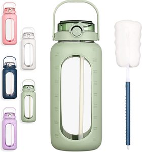 2L nước thủy tinh Jug với Silicone tay áo nửa Gallon chai nước thể thao chai nước với rơm và thời gian đánh dấu <span class=keywords><strong>2</strong></span> lít - Product Image 1