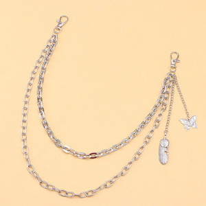 <b>Feather</b> Butterfly Tassel Pendant Double Layer Metal Waist Chain Hip Hop Fashion Unisex Daily Wear Tibetan <b>Silver</b> - Product Image 6