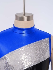 Girls Jazz Dance Team Sleeveless Metallic <b>Sequin</b> <b>Crop</b> <b>Tops</b> Metallic Mock Neck Dance Costume Back Cutout Custom - Product Image 3