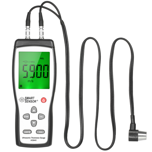 AS840 High Accuracy 5MHz Ultrasonic Thickness Gauge Handheld LCD Digital Tester with (1%H+0.1)mm Accuracy 3-Year Warranty