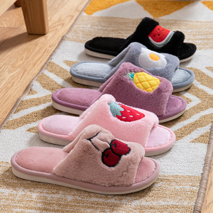 Intérieur maison chaussures en peluche tongs femmes dessin animé pantoufles mignon Fruits cerise fraise <span class=keywords><strong>hiver</strong></span> chaud pantoufles - Product Image 4