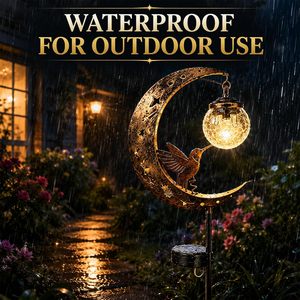 Lámpara Solar de Jardín con Forma de Colibrí y Luna, Luz Amarilla de Hierro y Vidrio para Caminos, Decoración Exterior, IP65 Impermeable, con Sensor de Luz y Batería - Product Image 3
