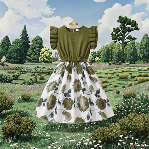 Vestidos de Verano 2026 para Niñas de 8 a 12 Años, Cuello Redondo, Sólidos, Casuales, Rectos, Manga Corta, Antiarrugas, Transpirables, con Volantes, ODM - Product Image 3