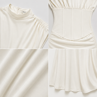 Robe Midi Femme en Satin Ivoire Anjie OEM ODM, Col Montant, Taille Corset, Marque Privée, Froncée, Coupe Sirène, Vente en Gros pour Mariage
