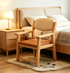 Chaise de salon moderne minimaliste en bois avec coussin orange et dossier beige, chaise de loisirs ergonomique - Product Image 6