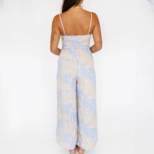 Mono casual de lujo al por mayor con estampado Aloha, cuello en V profundo y tirantes, mono de rayón personalizado - Product Image 4