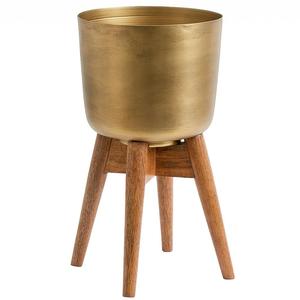 Maceta Moderna de Latón con Soporte de Madera, Minimalista, para Decoración del Hogar - Product Image 1