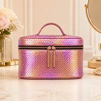 Sac cosmétique portable en PU, design ouvert et élégant, couleur unie de luxe, pour les voyages