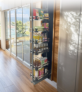 High <strong>Cabinet</strong> Kitchen Organizer Tempered Glass Pull Shelves Aluminum Frame Built-in <strong>Pantry</strong> Larder Storage in <strong>Cabinets</strong> - Product Image 5