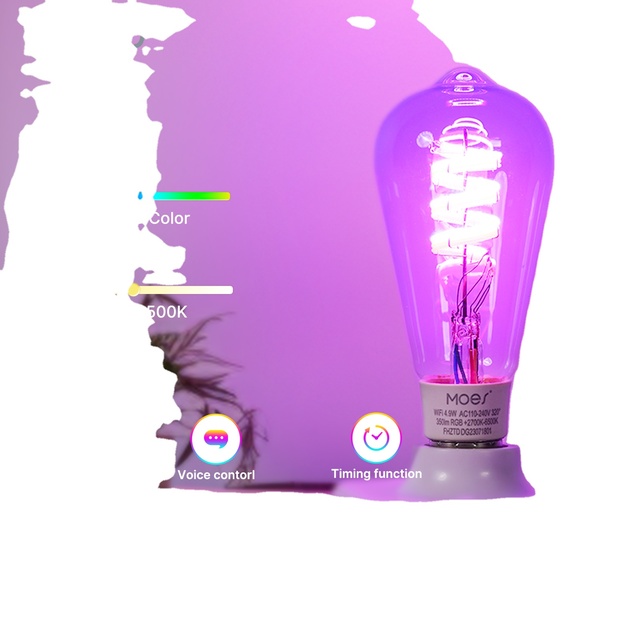 Alexa Tuya App Control Wireless Wifi Smart RGB Colored LED Filament Bulb E27/E26/B22 G80 G95 G125 Wifi Light for Indoor